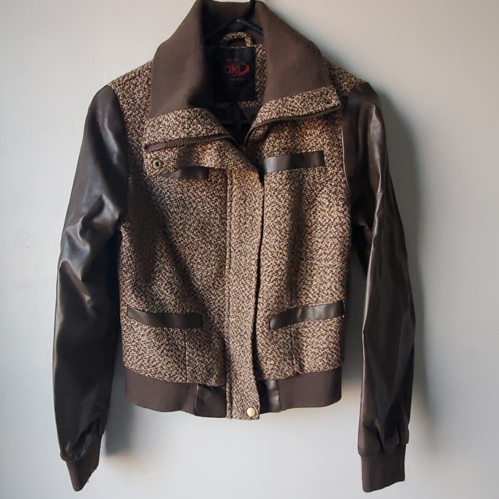 Yoki New York Womens Tweed & Faux Leather Jacket